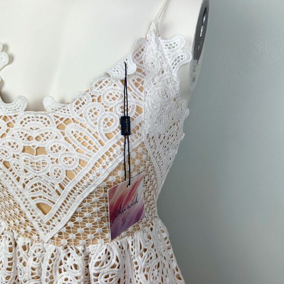NWT Chicwish Moonlit Night Cross Back Crochet Cami Dress White Lined Bridal S - Picture 9 of 15